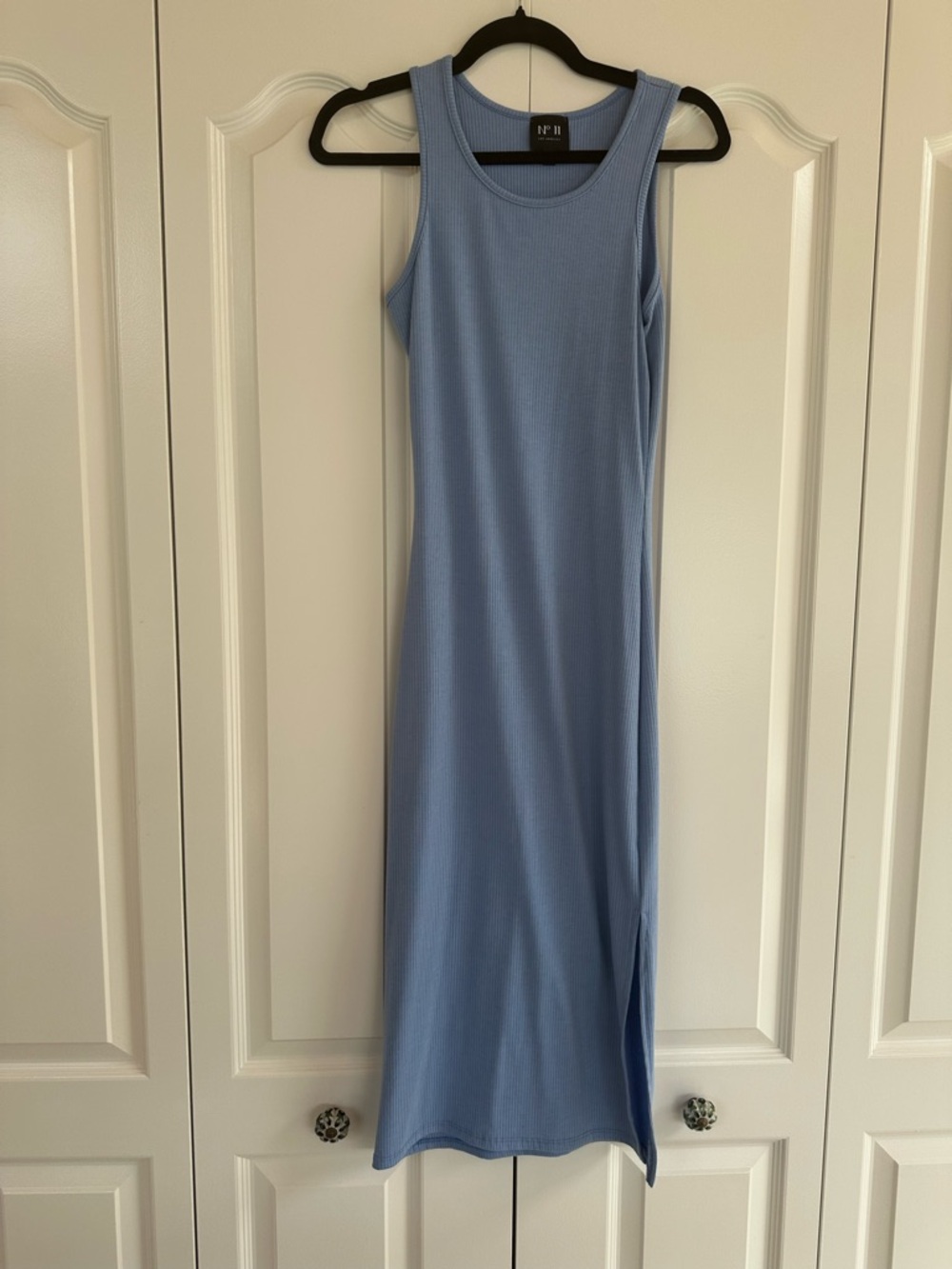 Ribbed Sleeveless Maxi Dress in Dusty Blue